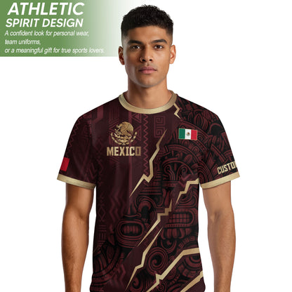 Custom Mexican Heritage Jersey Maroon Aztec Design Mexico Eagle Soccer Shirt Men Women