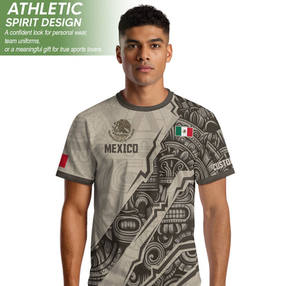 Custom Beige Mexico Soccer Jersey Aztec Eagle Heritage Gold Trim Mexican Football Shirt