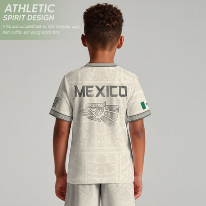 Mexico Kids Soccer Jersey Aztec Art White Youth Football Shirt Toddler Training Kit