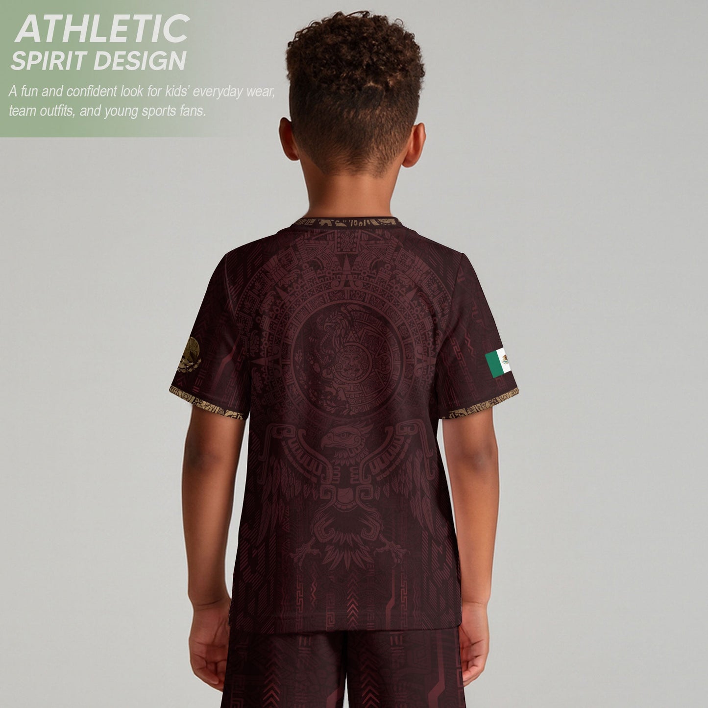 Mexico Soccer Jersey Kid Youth Aztec Calendar Maroon Football Shirt