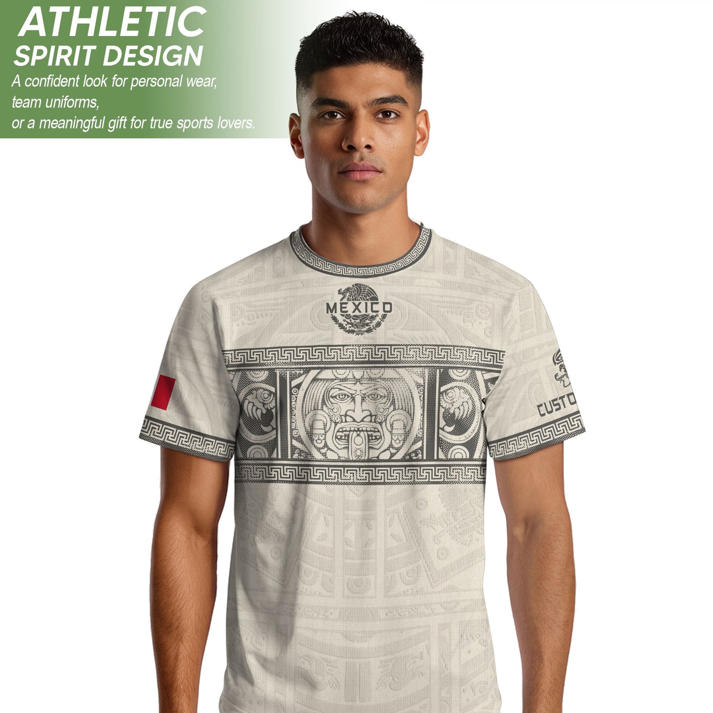 Custom Mexico Soccer Jersey Sand Aztec Calendar Culture Men Mexican Football Shirt