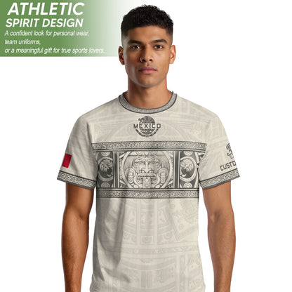 Custom Mexico Soccer Jersey Sand Aztec Calendar Culture Men Mexican Football Shirt