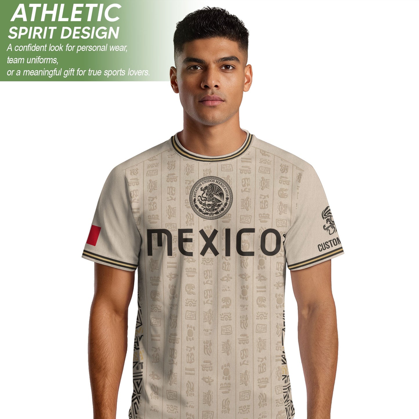 Custom Mexico Soccer Jersey Sand Mayan Glyphs Culture Men Mexican Football Shirt