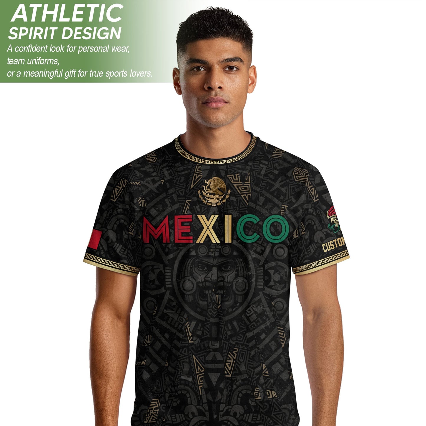 Personalized Mexico Soccer Jersey Black Aztec Calendar Men Mexican Football Shirt Flag