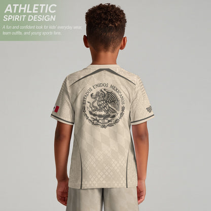 Mexico Youth Soccer Jersey Aztec Design Kids Football Uniform Breathable Sportswear Set