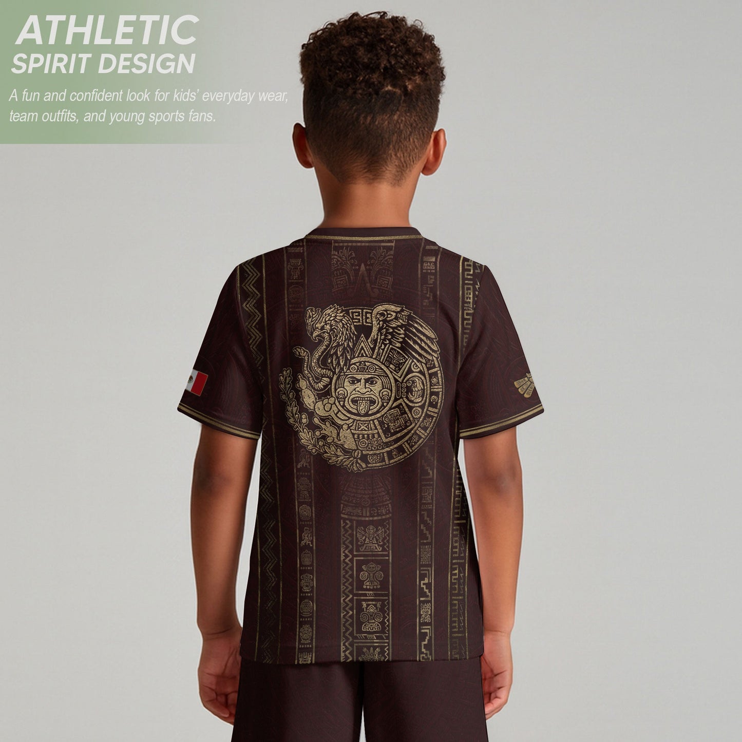 Mexico Youth Soccer Jersey Maroon Aztec Kids Football Shirt Vintage Heritage Sportswear