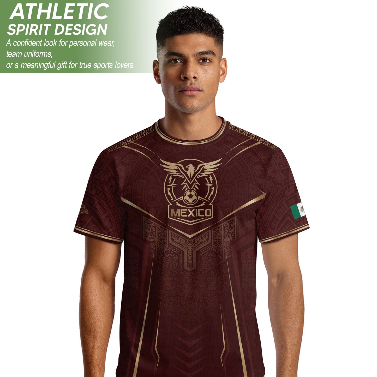Mexico Soccer Jersey Men Maroon Aztec Pattern Football Shirt Classic Fan Wear