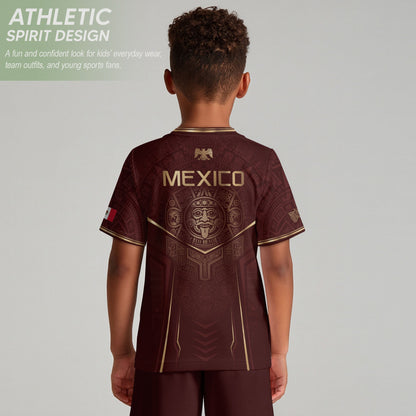 Retro Football Fan Apparel for Youth Mexico Soccer Jersey with Maroon Gold Eagle Design