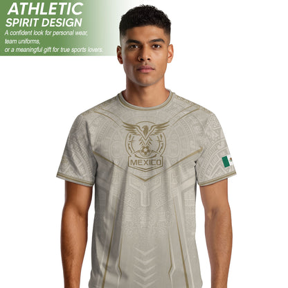 Mexico Soccer Jersey Aztec Eagle Heritage Football Men Shirt Mexico Fan Tee Beige