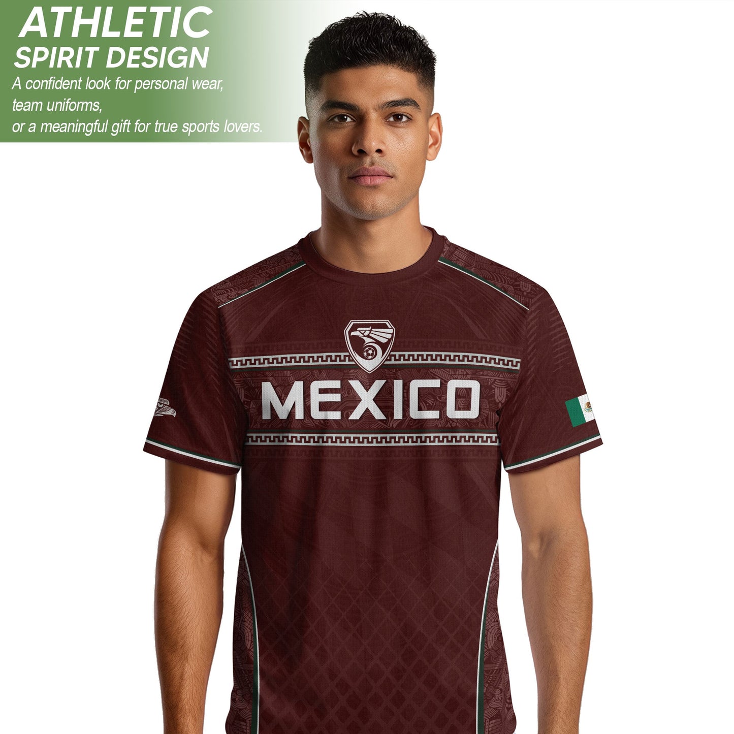 Maroon Mexico Soccer Jersey Aztec Coat of Arms Football Men Shirt Mexico Fan Tee