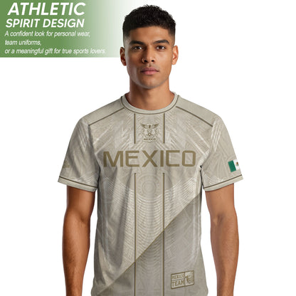 Mexico Soccer Jersey Men Beige Gold Aztec Calendar Mexican Football Shirt