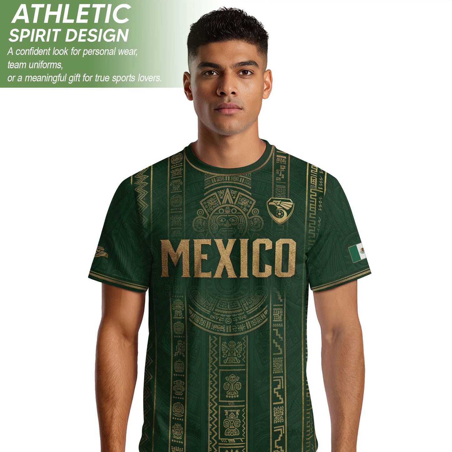 Mexico Soccer Jersey Men Green Gold Aztec Sun Stone Mexican Football Shirt
