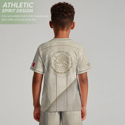 White Mexico Soccer Jersey Youth Gold Eagle Football Shirt Vintage Style Wear