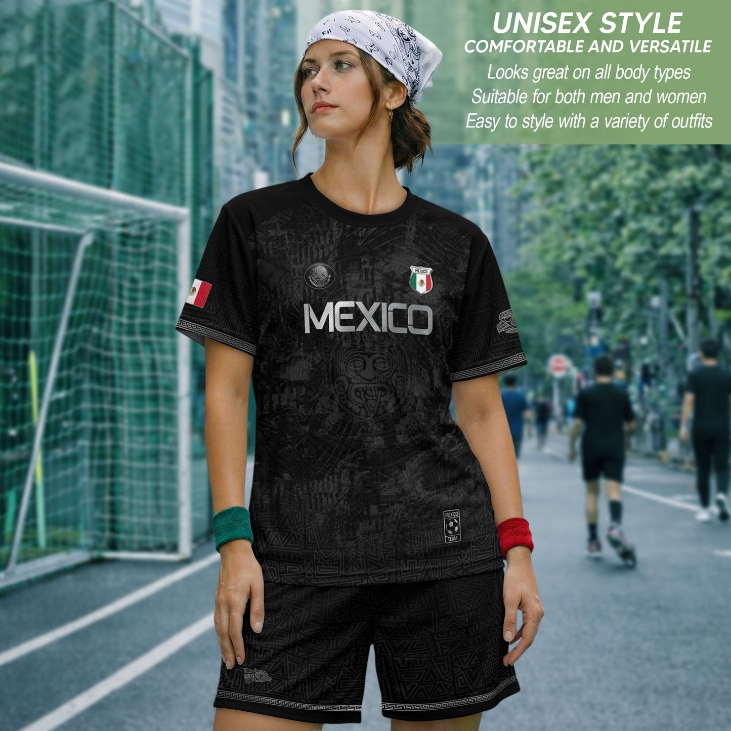 Mexico Heritage Black Silver Distressed Style Aztec Empire Pride Graphic Soccer Jersey