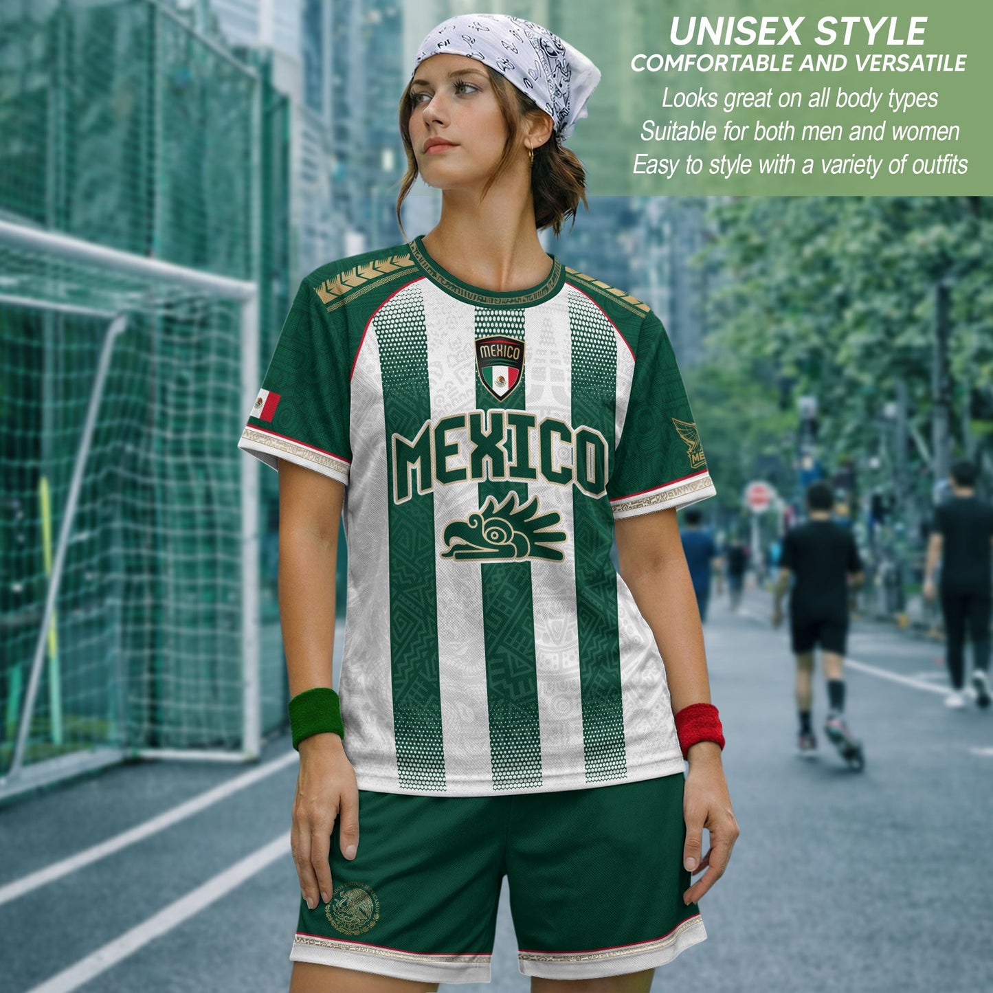 Mexico Soccer Green White Aztec Pattern Football Design Mexico Fan Heritage Style