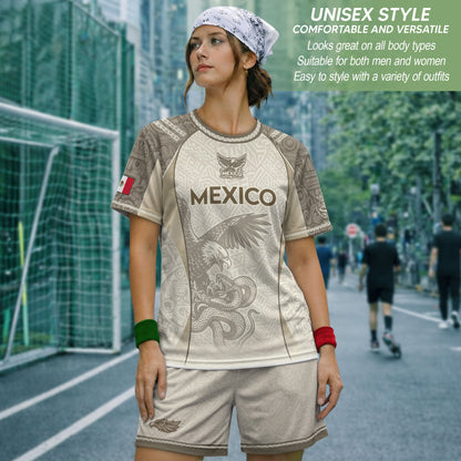 Mexico Beige Aztec Eagle Snake Heritage Soccer Jersey Mexican Pride Design