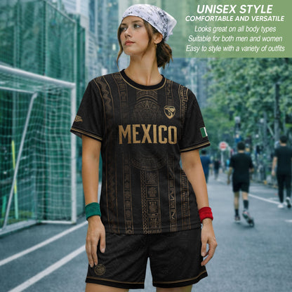 Mexico Soccer Jersey Black Gold Aztec Calendar Football Shirt Fan Men Edition Tee