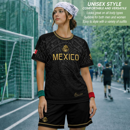 Mexico Soccer Jersey Black Gold Aztec Pattern – Football Shirt for Men Fans