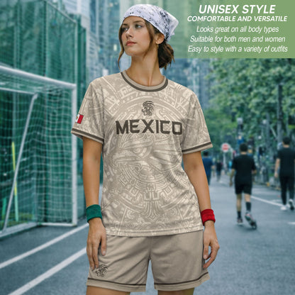 Mexico Soccer Jersey Beige Aztec Eagle - Modern Heritage Football Fan Tee