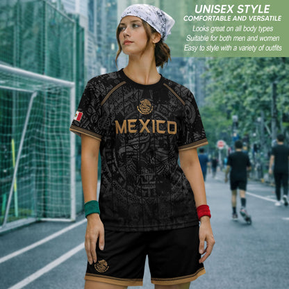 Mexico Soccer Jersey Black Eagle Crest - Aztec Sun Stone Heritage Fan Football Shirt