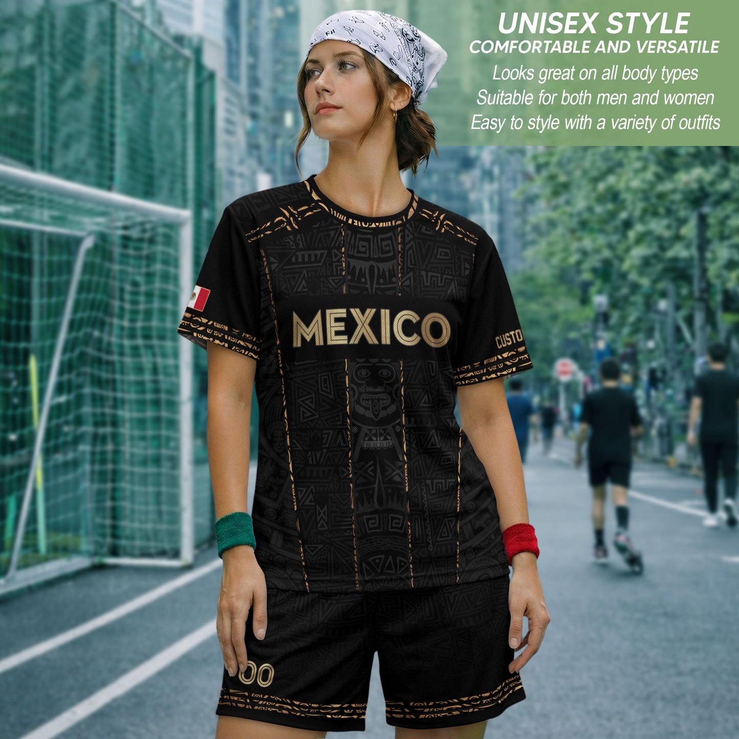 Mexico Soccer Jersey Custom Name - Aztec Heritage Black & Gold Tribal Football Shirt
