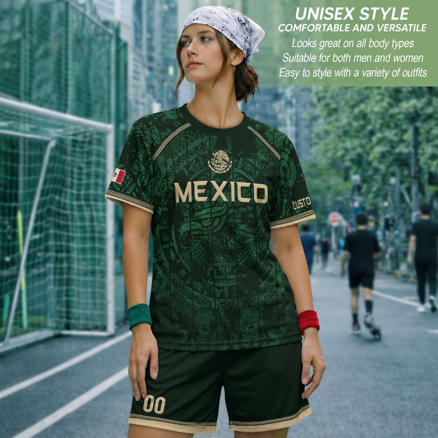 Custom Mexico Soccer Jersey Aztec Calendar Green Heritage Personalized Football Shirt