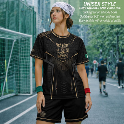 Mexico Soccer Jersey - Black & Gold Aztec Sun Stone Tribal Football Shirt