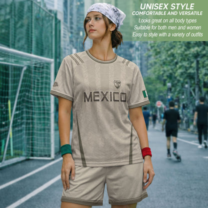 Mexico Soccer Jersey - Beige Vintage Aztec Pattern Heritage Football Shirt