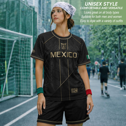 Mexico Soccer Jersey - Black & Gold Aztec Heritage Tribal Football Shirt