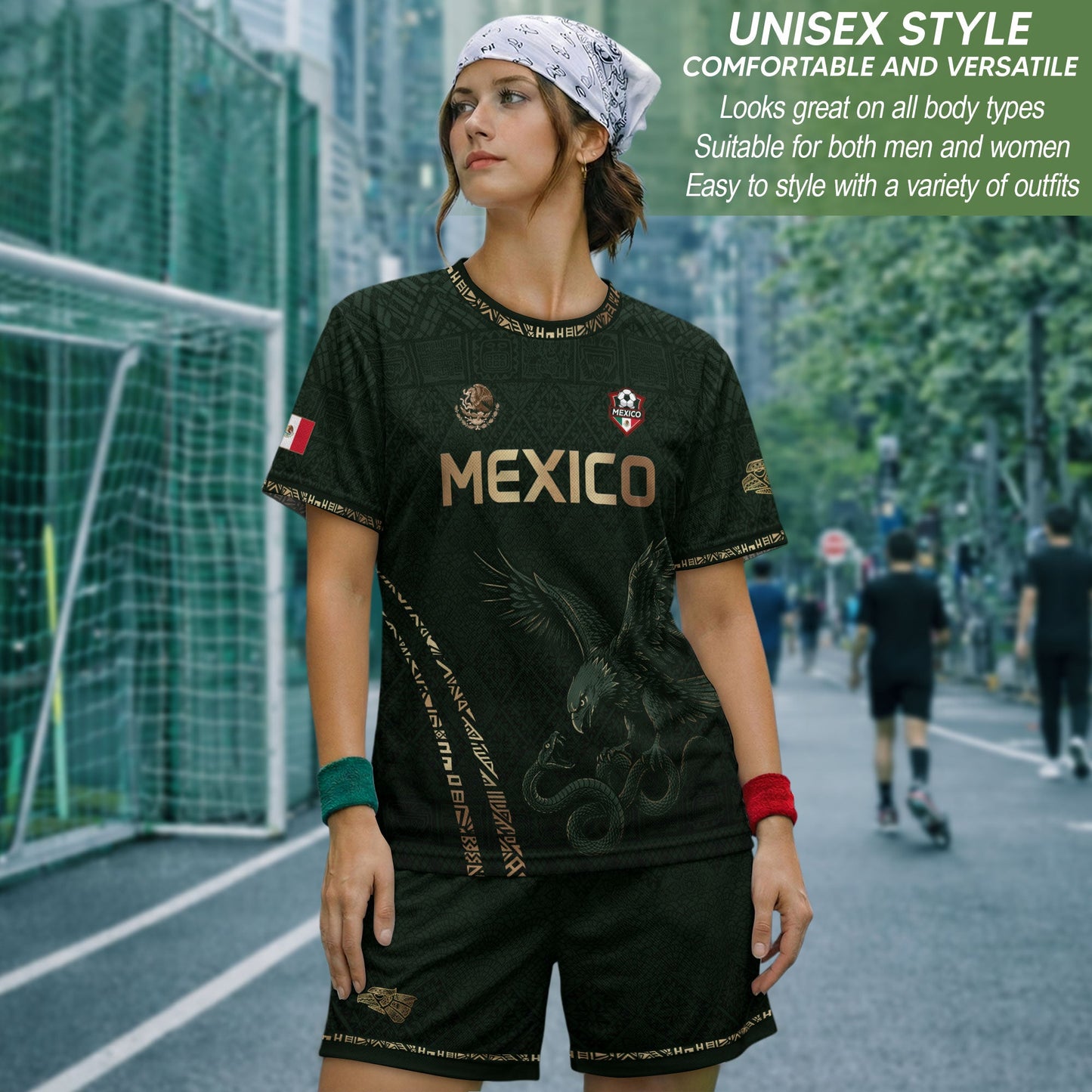 Green Mexico Soccer Jersey Gold Eagle Snake Aztec Mexican Football Shirt