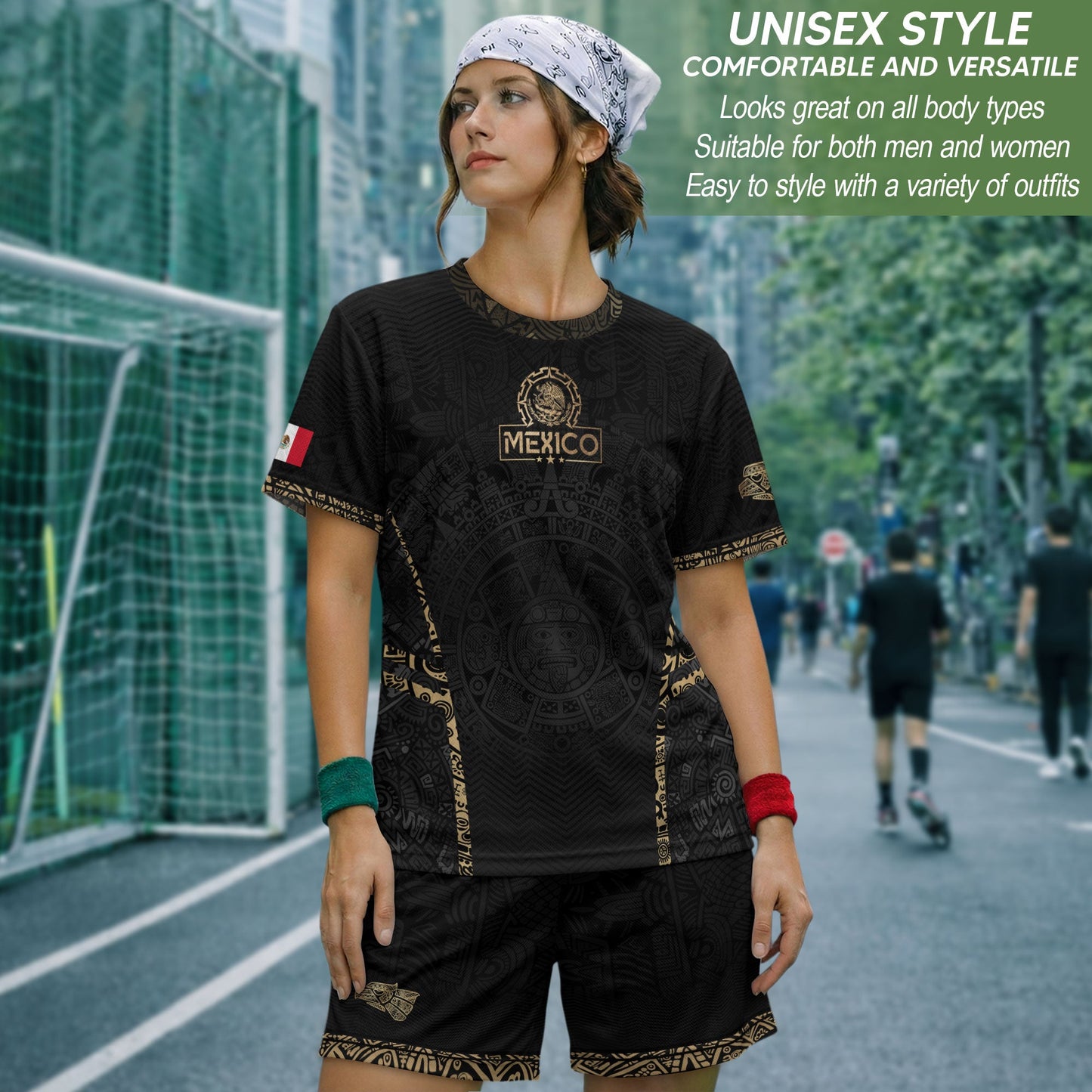 Mexico Soccer Jersey Aztec Sun Calendar Black Gold Football Shirt for Fans