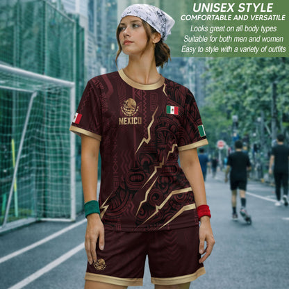 Mexico Soccer Jersey Maroon Aztec Eagle Heritage Gold Trim Mexican Football Shirt