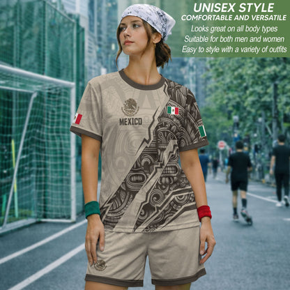 Mexican Heritage Jersey Beige Aztec Design Mexico Eagle Soccer Shirt Men Women