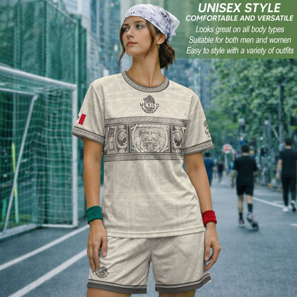 Beige Mexico Soccer Jersey Aztec Heritage Trim Mexican Football Shirt Men Women
