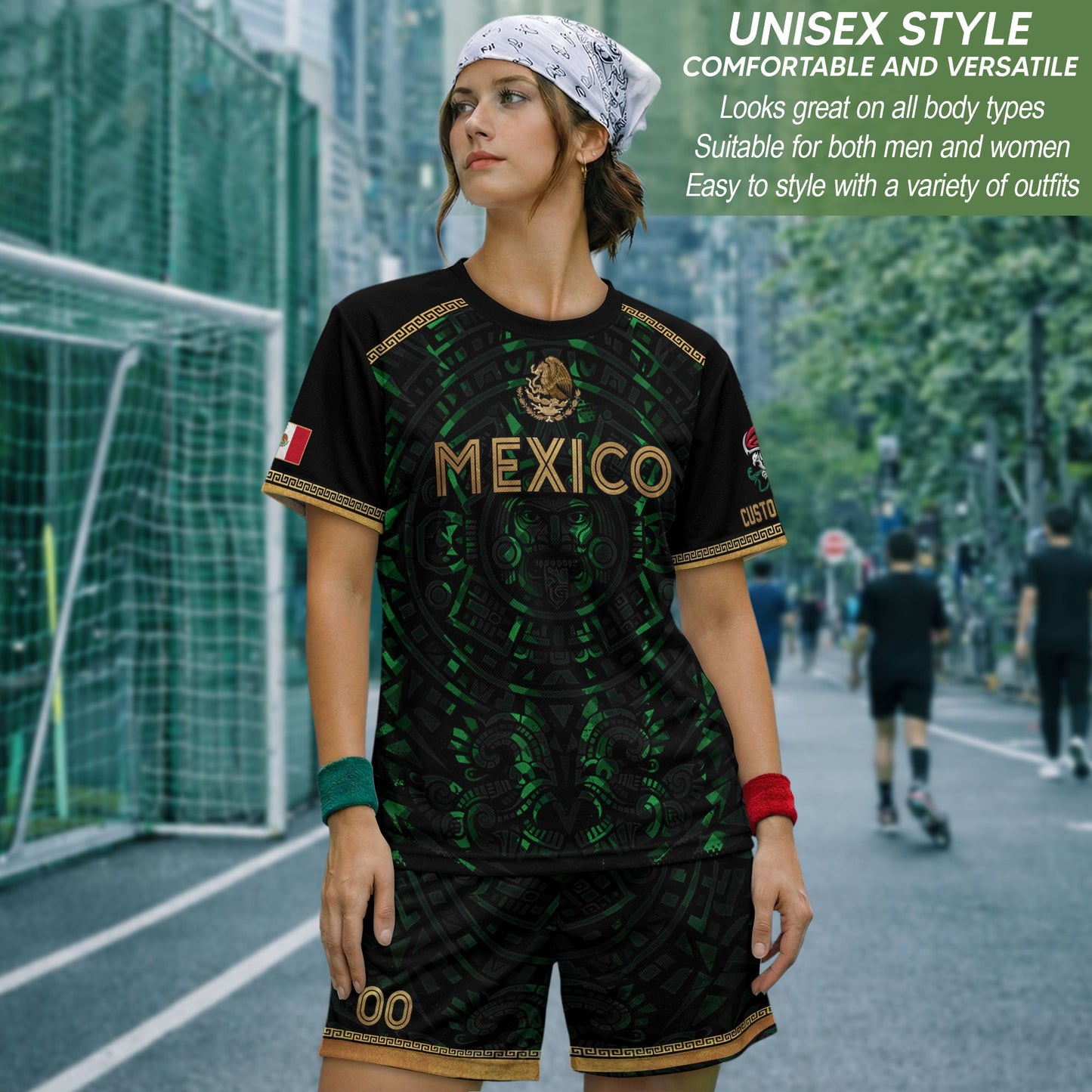 Custom Mexico Soccer Jersey Green Men Aztec Calendar Heritage Mexican Football Shirt