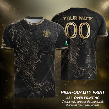 Custom Mexico Black Gold Map Aztec Eagle Heritage Soccer Jersey