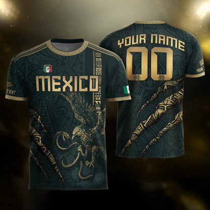 Custom Mexico Green Gold Eagle Claw Aztec Warrior Heritage Soccer Jersey
