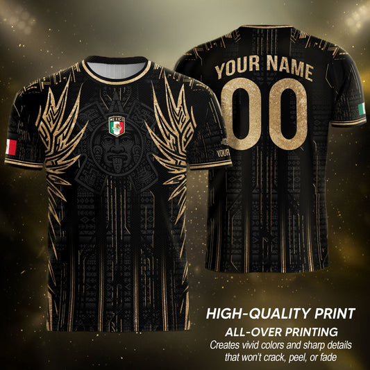 Custom Mexico Black Gold Aztec Warrior Wings Heritage Soccer Jersey