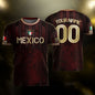 Custom Mexico Burgundy Soccer Jersey with Golden Aztec Calendar Design