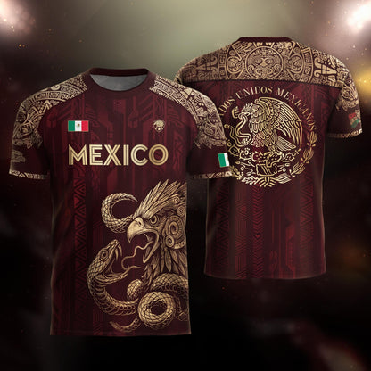 Mexico Red Gold Eagle And Serpent Heritage Soccer Jersey Bundle