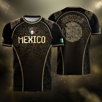 Mexico Heritage Black Tan Arch Design Aztec Empire Pride Graphic Soccer Jersey