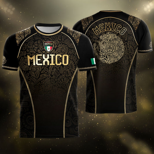 Mexico Heritage Black Tan Arch Design Aztec Empire Pride Graphic Soccer Jersey