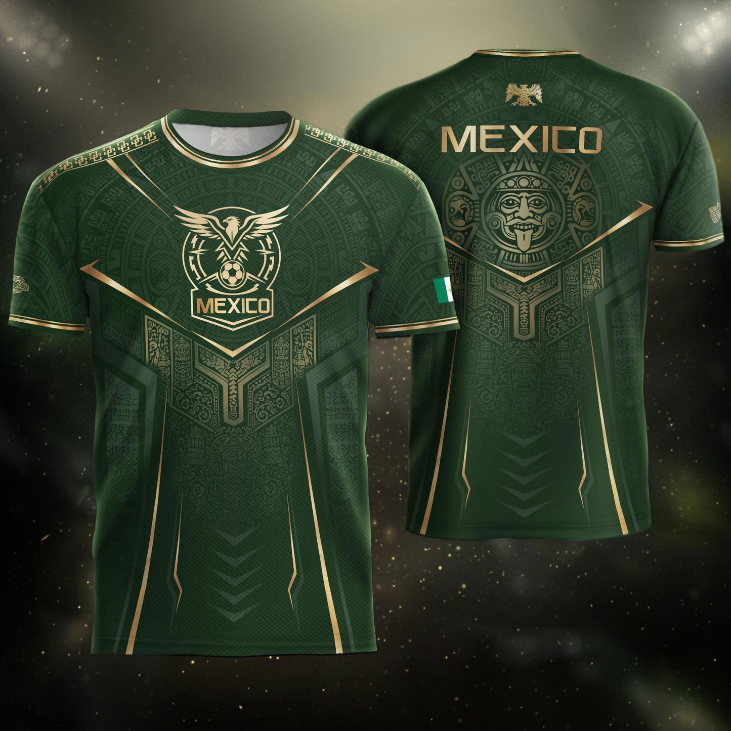 Mexico Soccer Jersey Green Aztec Sun Stone Edition - Mexico Fan Heritage Style Shirt