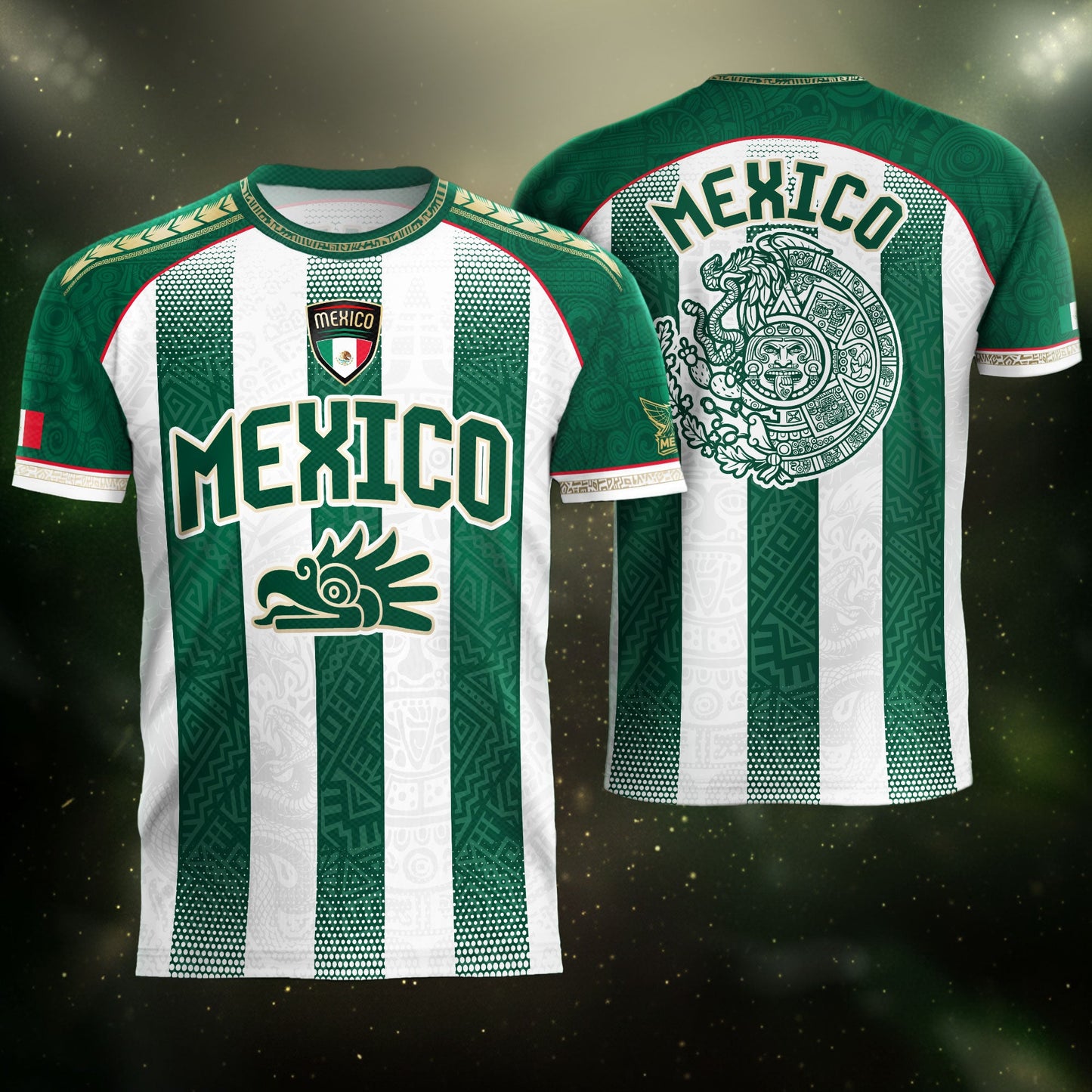 Mexico Soccer Green White Aztec Pattern Football Design Mexico Fan Heritage Style