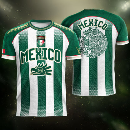 Mexico Soccer Green White Aztec Pattern Football Design Mexico Fan Heritage Style