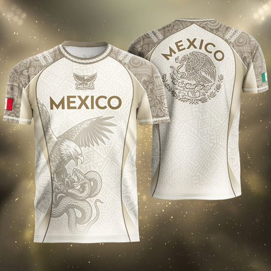 Mexico Beige Aztec Eagle Snake Heritage Soccer Jersey Mexican Pride Design
