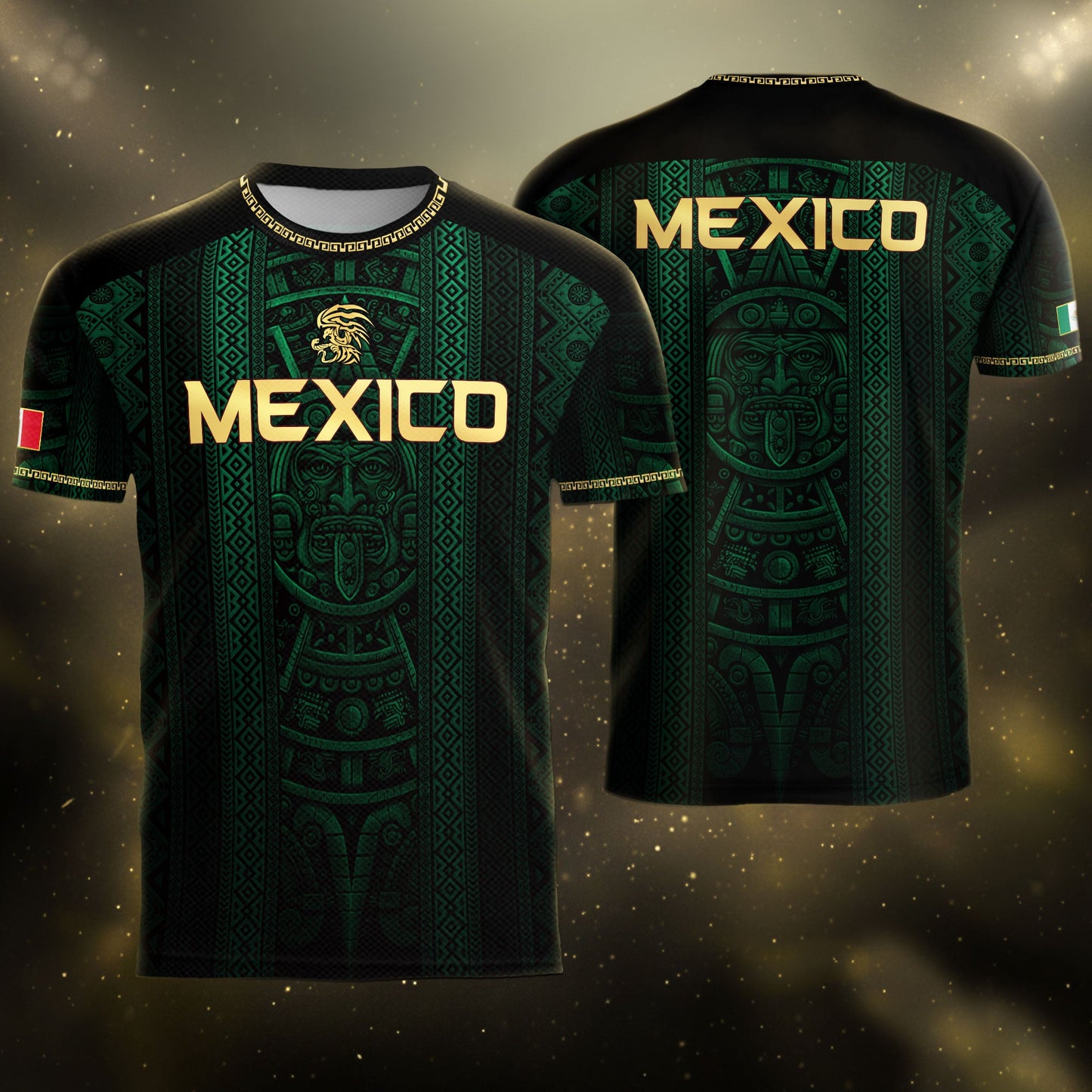 Mexico Soccer Jersey Men Green Aztec Pattern Football Shirt Fan Wear