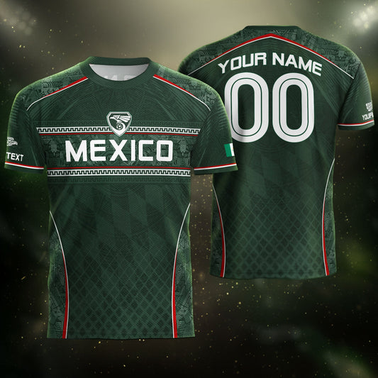 Mexico Soccer Jersey Personalized Name Number Aztec Pattern Green Football Shirt