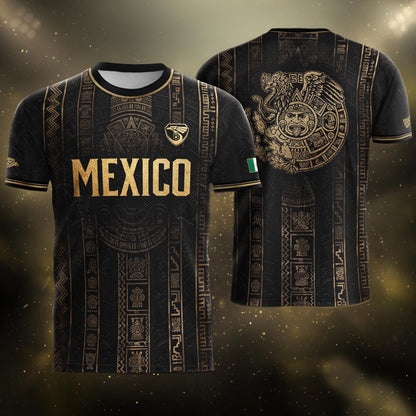 Mexico Soccer Jersey Black Gold Aztec Calendar Football Shirt Fan Men Edition Tee