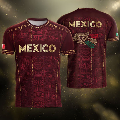 Mexico Soccer Jersey Maroon Aztec Heritage - Mexico National Team Fan Football Shirt